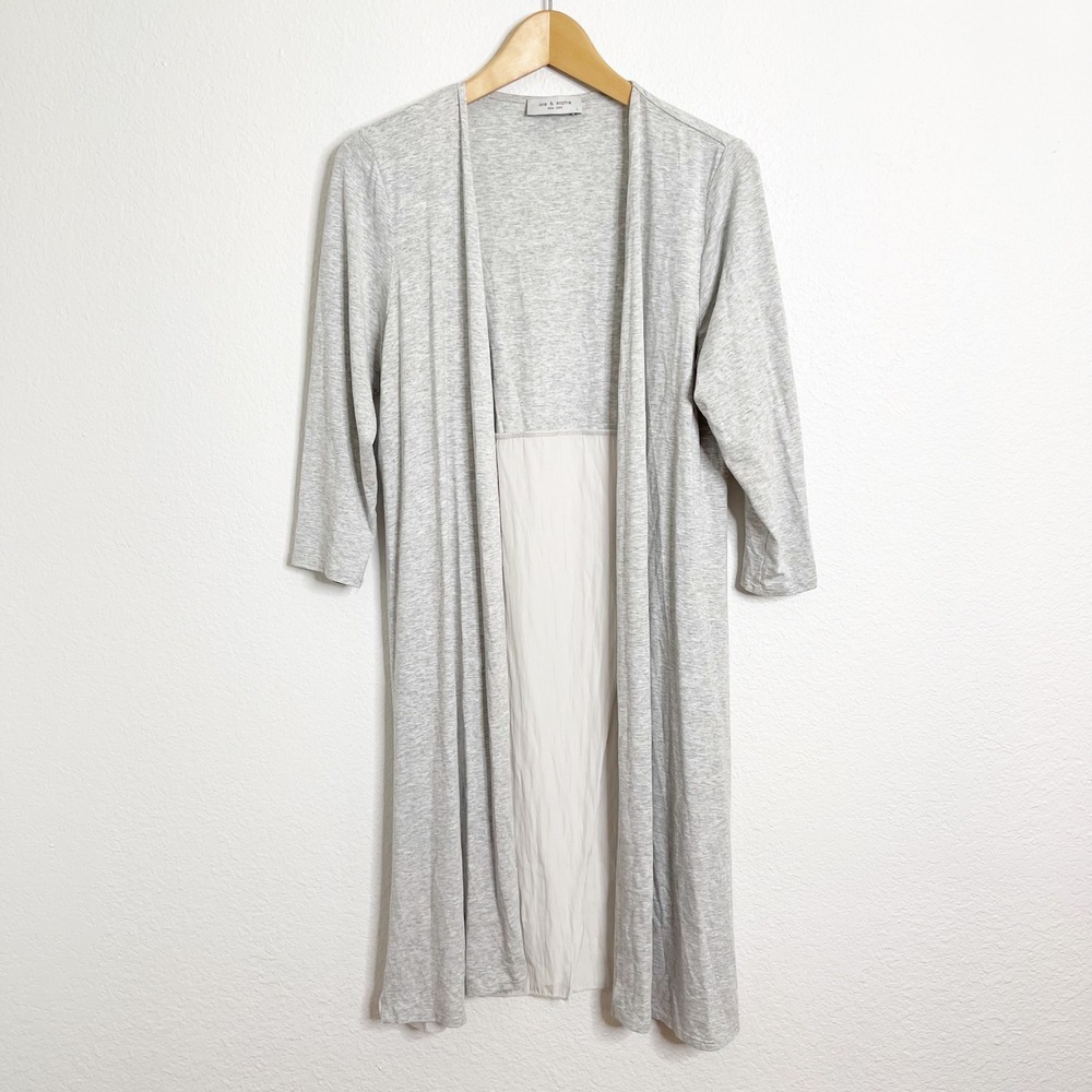 Lola & Sophie Gray Mixed Media Open Front Duster Cardigan Split Back Size L